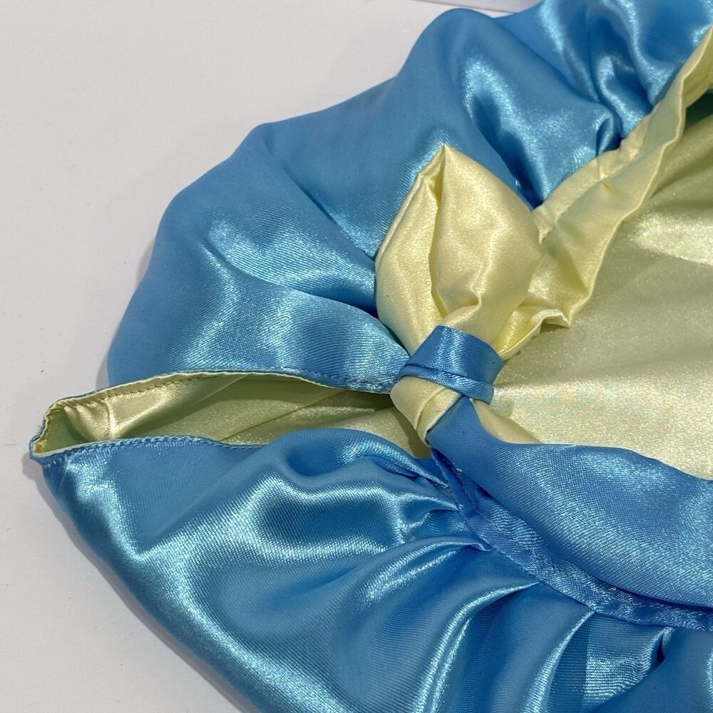 Handmade Satin Sleep Bonnet Tie Closure Reversible Blue Yellow Hair Cap - Picture 7 of 10